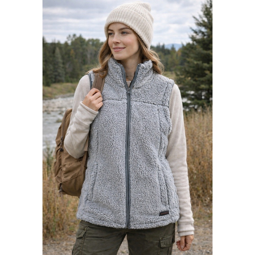 Free Country Womens Plush Full Front Zip Vest Size S Gray NWT Outdoors Cozy Warm